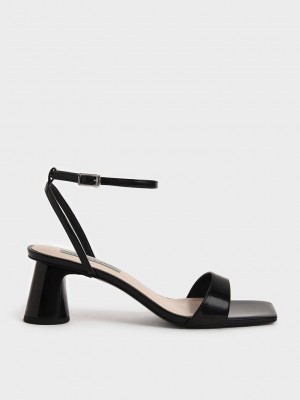 Charles & Keith Lack Ankle-Riemen Cylindrical Heel Sandals Schwarz | XAVN03297