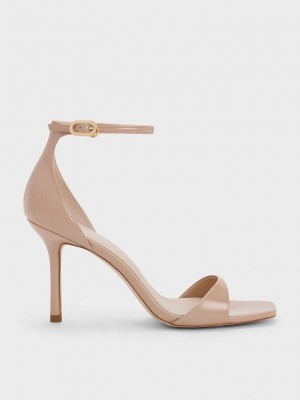 Charles & Keith Lack Ankle Riemen Absatz Sandals Beige | CNEV36874