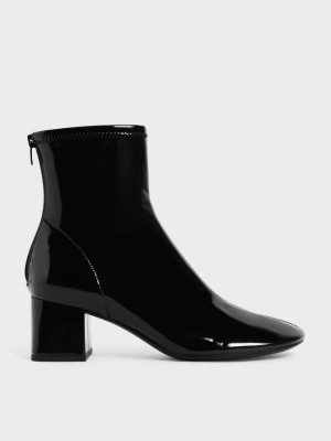 Charles & Keith Lack Block Heel Ankle Boots Schwarz | ZEAU34890