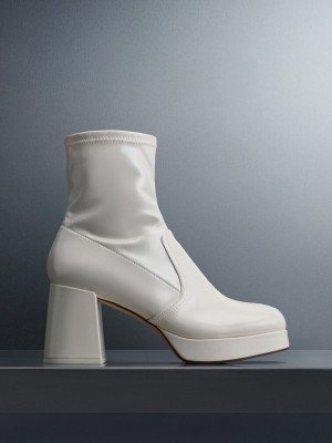 Charles & Keith Lack Crinkle-Effect Block-Heel Boots Beige | RGWD53628