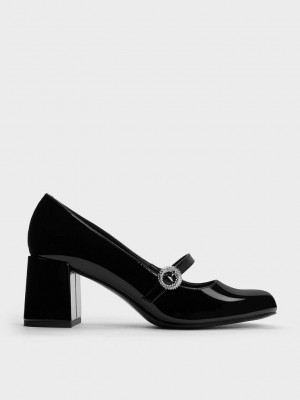 Charles & Keith Lack Crystal-Embellished Mary Jane Pumps Schwarz | ZATY79501