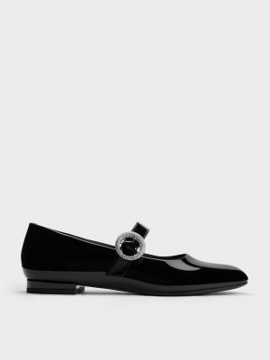 Charles & Keith Lack Crystal-Embellished Schnallen Mary Jane Flats Schwarz | WMLK76984