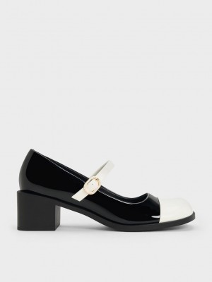Charles & Keith Lack Crystal-Embellished Schnallen Two-Tone Mary Janes Schwarz | TVLB90345