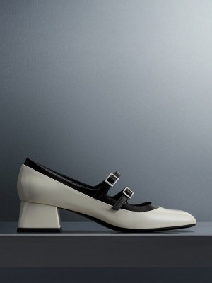 Charles & Keith Lack Double Schnallen Two-Tone Mary Janes Rosa | SOPM15260