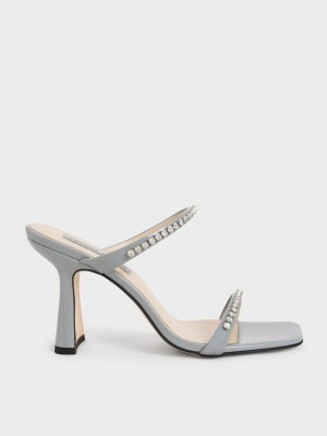 Charles & Keith Lack Gem-Encrusted Absatz Sandals Hellblau | DRNP98153
