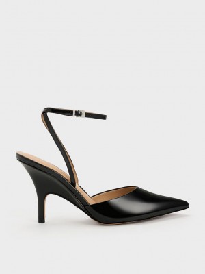Charles & Keith Lack Leder Ankle Riemen Pumps Schwarz | EBWV64231