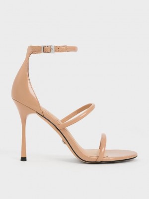 Charles & Keith Lack Leder Triple Riemen Absatz Sandals Beige | QWVX20461