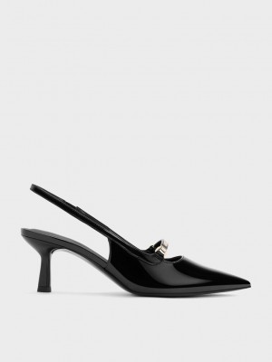 Charles & Keith Lack Metallic Accent Slingback Pumps Schwarz | UEQK46790