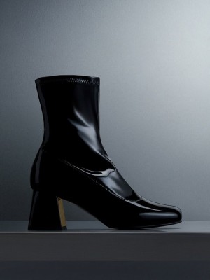 Charles & Keith Lack Metallic Trapeze Heel Ankle Boots Schwarz | BKTA93842