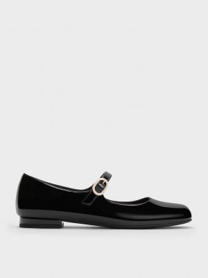 Charles & Keith Lack Pearl-Schnallen Mary Janes Schwarz | RBEI57284