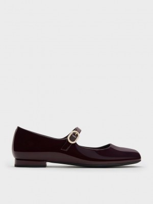 Charles & Keith Lack Pearl-Schnallen Mary Janes Bordeaux | CLKD14652