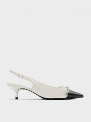 Charles & Keith Lack Pearl Chain-Link Slingback Pumps Weiß | XJBW96715