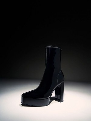 Charles & Keith Lack Plattform Block Heel Ankle Boots Schwarz | MZGP31268