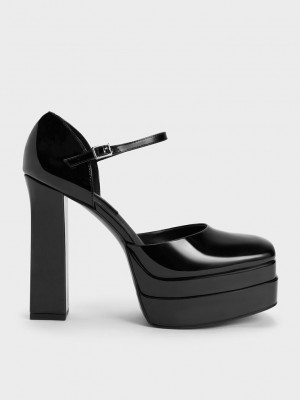 Charles & Keith Lack Plattform D'Orsay Pumps Schwarz | BEGK14982