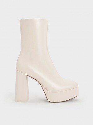Charles & Keith Lack Plattform Side-Zip Ankle Boots Beige | JCXG27630