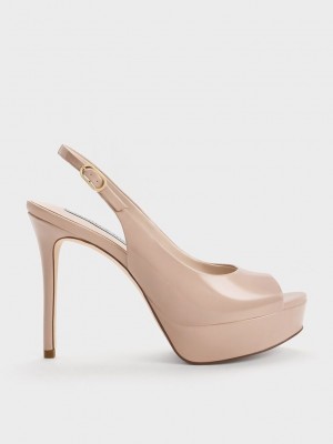Charles & Keith Lack Plattform Slingback Sandals Beige | GYPC34852