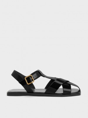Charles & Keith Lack Riemchen Crossover Sandals Schwarz | GQCX10728