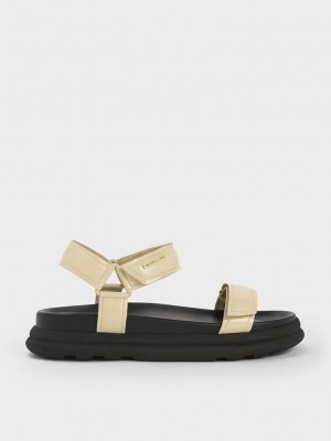 Charles & Keith Lack Riemchen Sports Sandals Gelb | YLQG17408