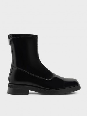 Charles & Keith Lack Round Kappe Zip-Up Ankle Boots Schwarz | NCXF72043