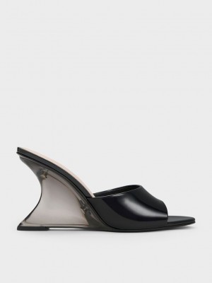 Charles & Keith Lack Sculptural Heel Wedges Schwarz | GTQE14257