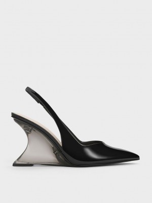 Charles & Keith Lack Sculptural Slingback Wedges Schwarz | YXHS04785