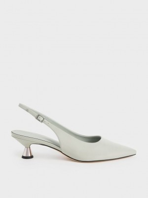 Charles & Keith Lack Spool Heel Slingback Pumps Olivgrün Grün | PFIK51273