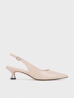 Charles & Keith Lack Spool Heel Slingback Pumps Beige | RTHW10936