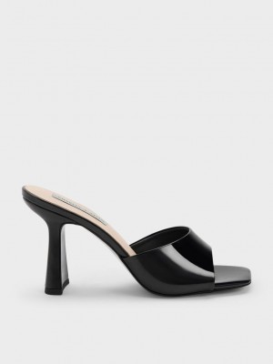 Charles & Keith Lack Square Kappe Absatz Mules Schwarz | TNXR61534