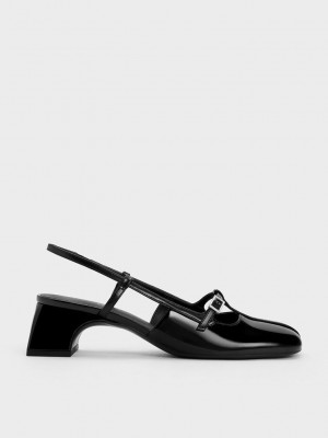 Charles & Keith Lack T-Bar Slingback Pumps Schwarz | QFYH06293
