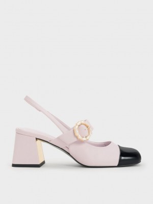Charles & Keith Lack Two-Tone Pearl Schnallen Slingback Pumps Lila | QRLJ60275