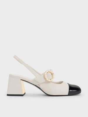 Charles & Keith Lack Two-Tone Pearl Schnallen Slingback Pumps Mehrfarbig | ZLYF73146