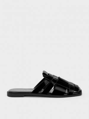 Charles & Keith Lack Woven Flache Mules Schwarz | CSUK09267
