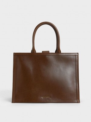 Charles & Keith Large Double Handle Tote Bag Dunkelbraun | UWBD85306