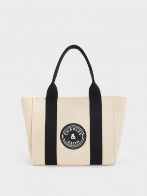 Charles & Keith Large Kay Canvas Contrast-Trim Tote Bag Mehrfarbig | WRXF21367