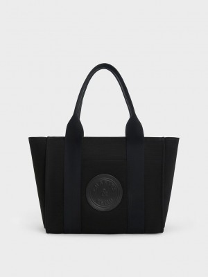 Charles & Keith Large Kay Canvas Tote Bag Schwarz | JUZX13586