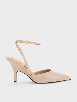 Charles & Keith Leder Ankle Riemen Pumps Beige | EBUG05386