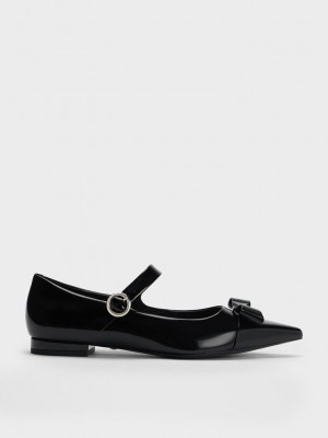 Charles & Keith Leder Bow Mary Jane Flats Schwarz | EABO21045