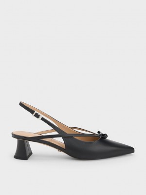 Charles & Keith Leder Bow Riemchen Slingback Pumps Schwarz | GSMC49720