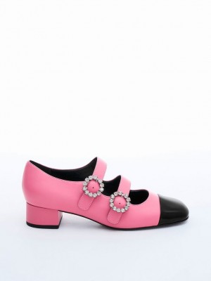 Charles & Keith Leder Double-Schnallen Crystal-Embellished Mary Janes Rosa | ZWPU37510