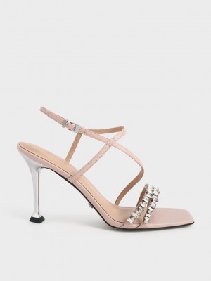Charles & Keith Leder Gem-Embellished Riemchen Sandals Beige | CMDT41085