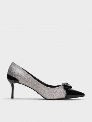 Charles & Keith Leder Glittered Pointed-Kappe Heels Silber | TZCR24851