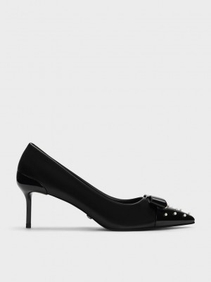 Charles & Keith Leder Pearl-Embellished Pointed-Kappe Heels Schwarz | LXVY62437