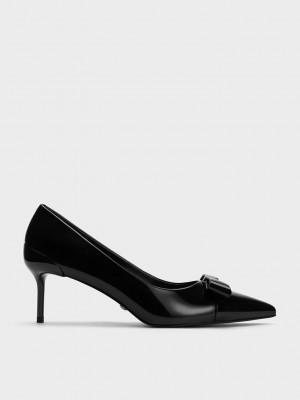 Charles & Keith Leder Pointed-Kappe Heels Schwarz | NYBI20467
