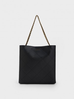 Charles & Keith Leia Braided Handle Tote Bag Schwarz | AZED97354