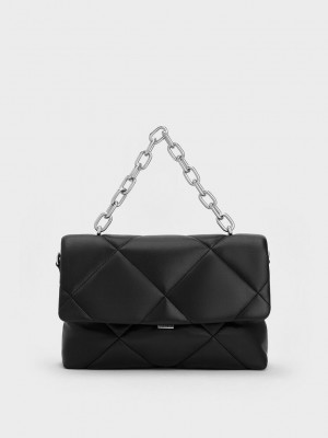 Charles & Keith Lin Puffy Chain Shoulder Bag Schwarz | XERB14736
