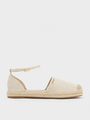 Charles & Keith Linen Ankle-Riemen Espadrilles Flats Beige | WSYJ56312