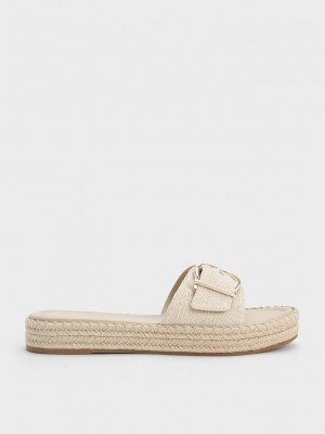 Charles & Keith Linen Buckled Espadrilles Flache Sandals Beige | PZNM31496