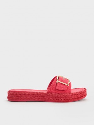 Charles & Keith Linen Buckled Espadrilles Flache Sandals Fuchsie | LYRW36029
