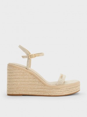 Charles & Keith Linen Espadrilles Wedges Beige | FWBZ93864