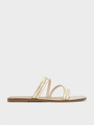 Charles & Keith Lliana Metallic Riemchen Badelatschen Sandals Gold | KDPU35401